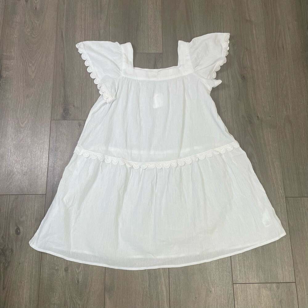 Crewcuts Dress Girls XL White Scallop Sleeve Ruffle Lined Coverup Coastal Casual